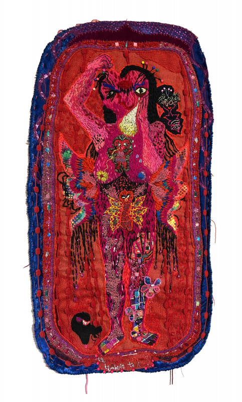 Bordado de lanas naturales sobre arpillera 120 x 80 cm. 2018