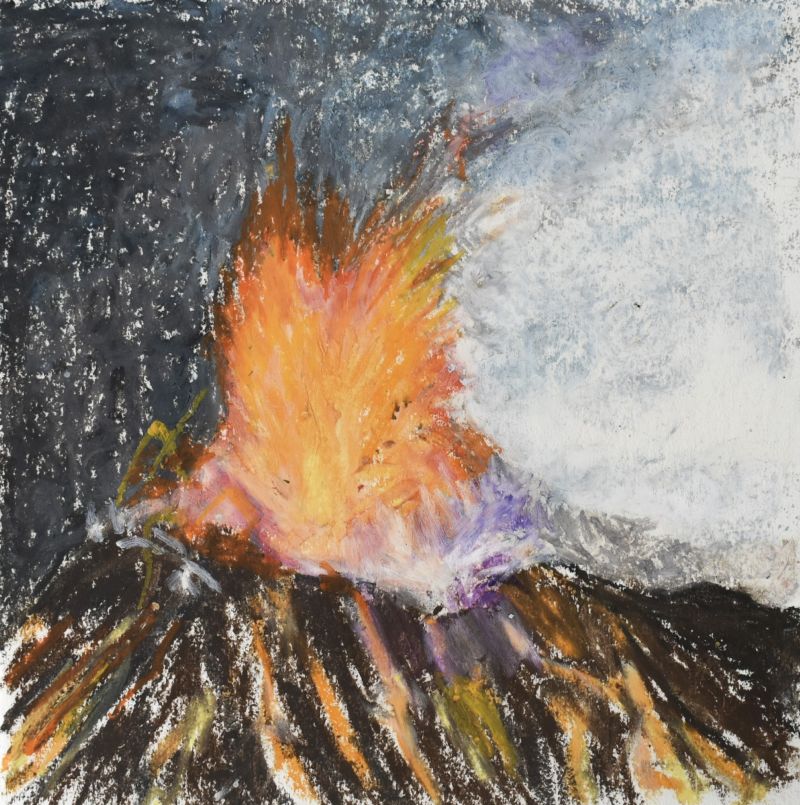 "Stromboli" de Facundo Díaz | 15 x 15 cm | Óleo pastel sobre papel | 2020